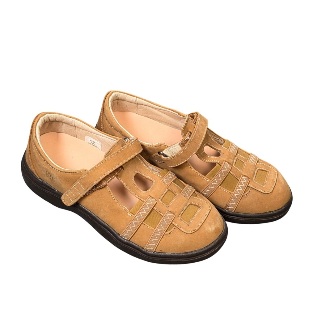 SureFit Acapulco‎ Mary Jane Shoes Womens 8.5W Tan Leather Suede Hook Loop Straps